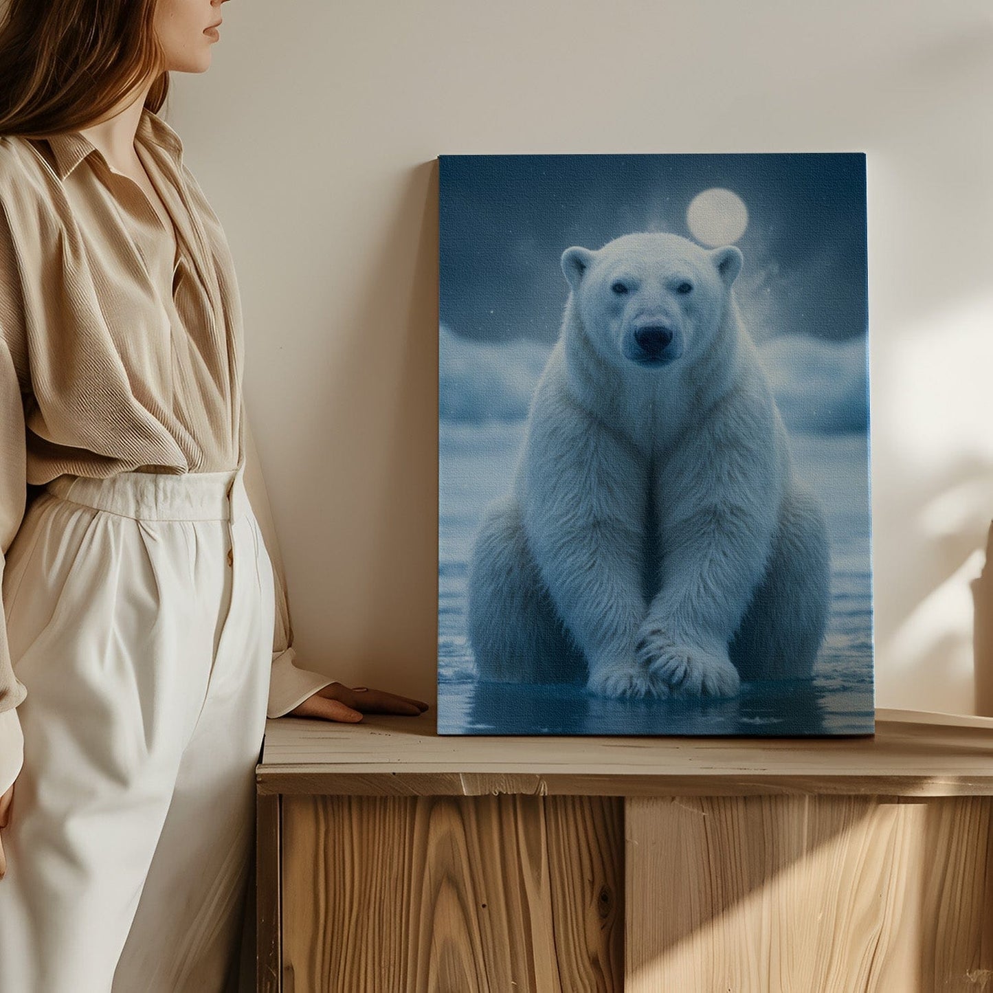 Moonlit Polar Bear Canvas