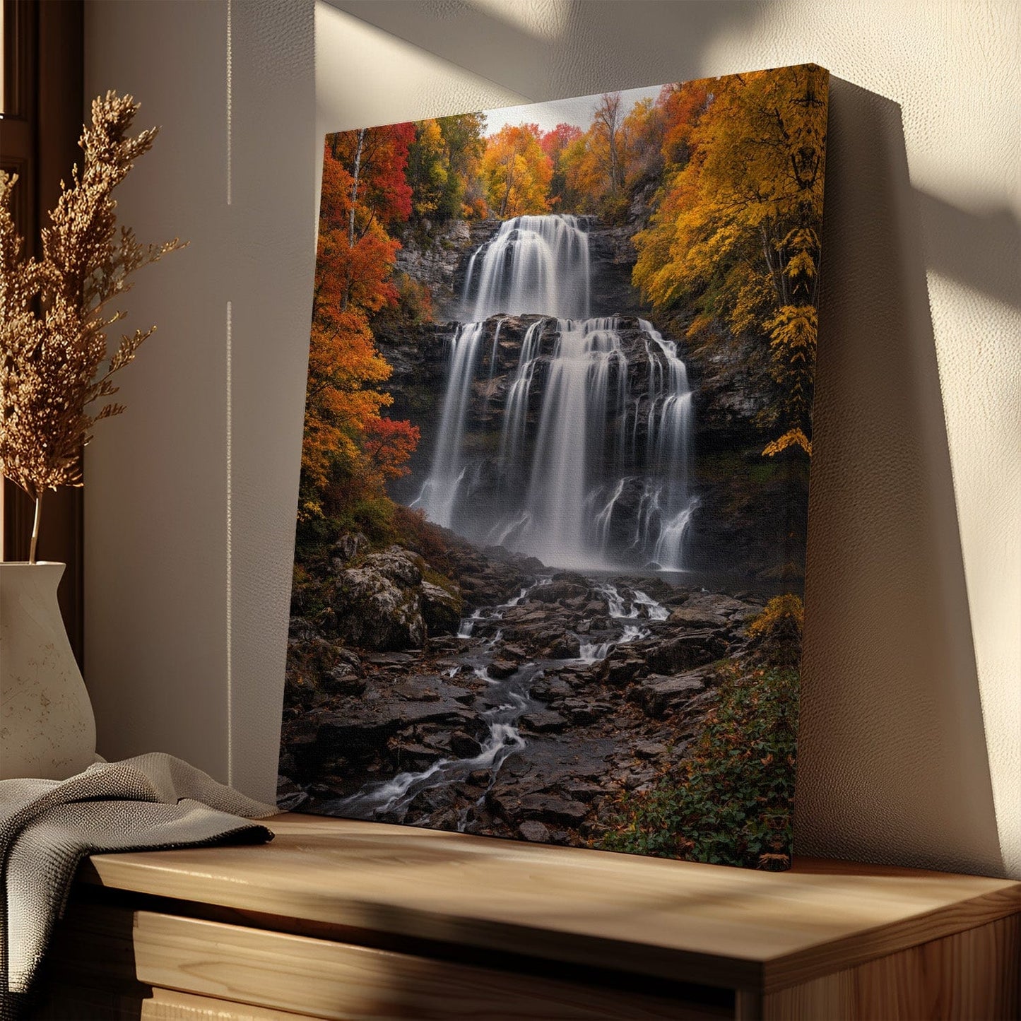 Autumn Cascade Waterfall Canvas