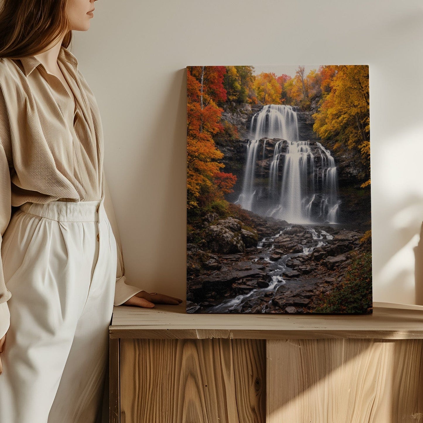 Autumn Cascade Waterfall Canvas