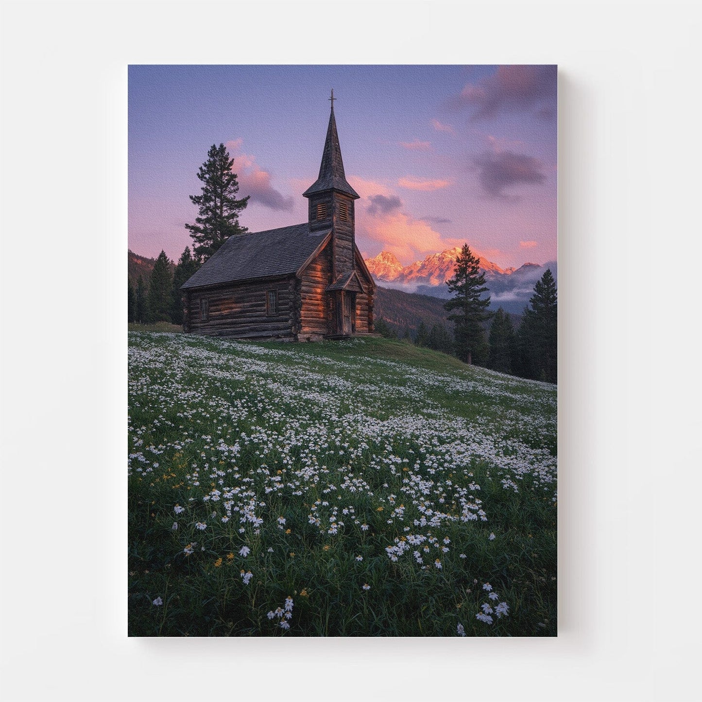 Zonsondergang Berg Kapel Canvas