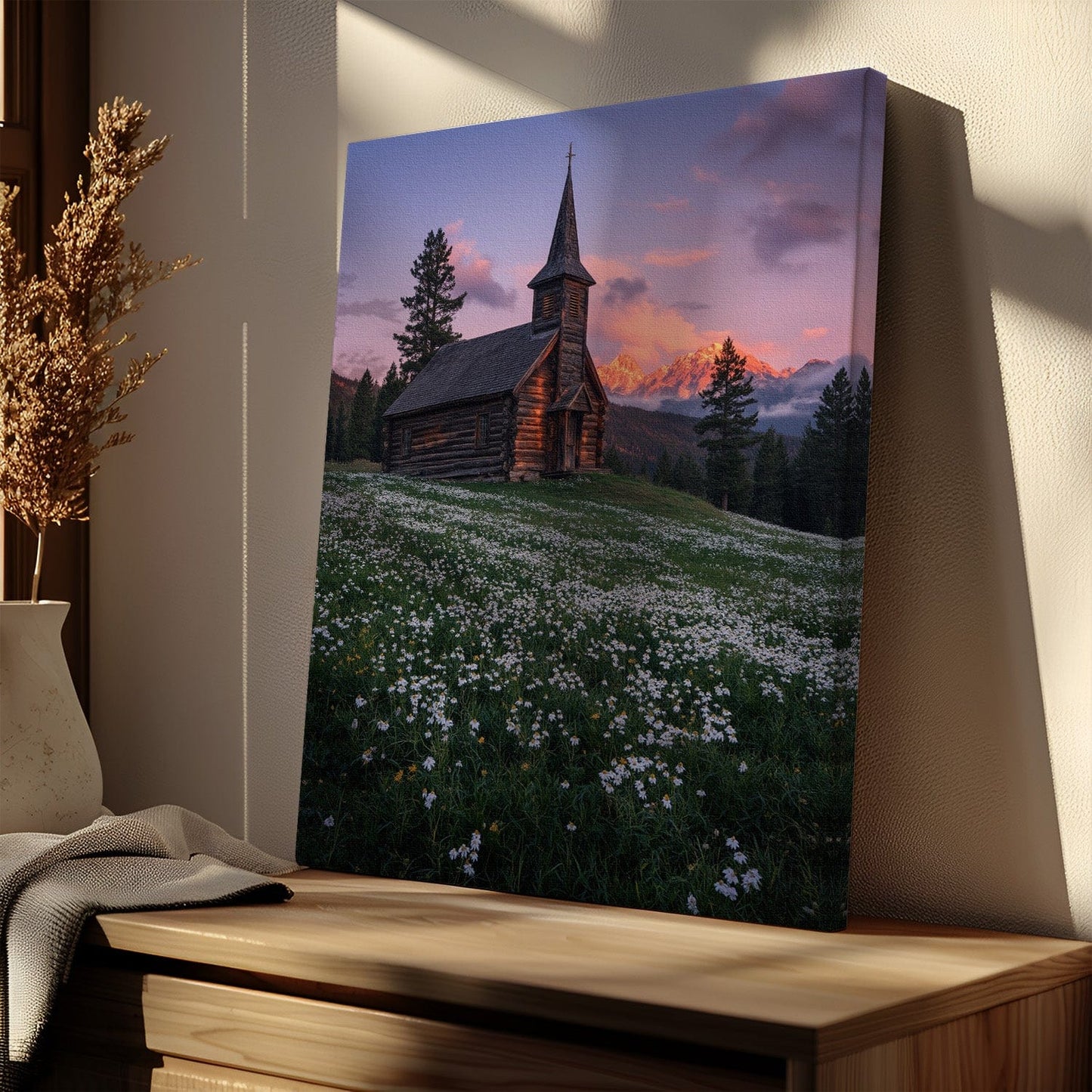 Zonsondergang Berg Kapel Canvas