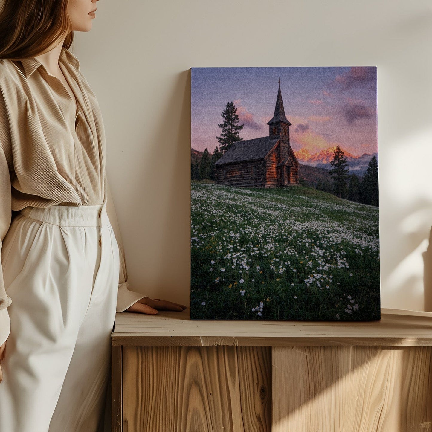 Zonsondergang Berg Kapel Canvas