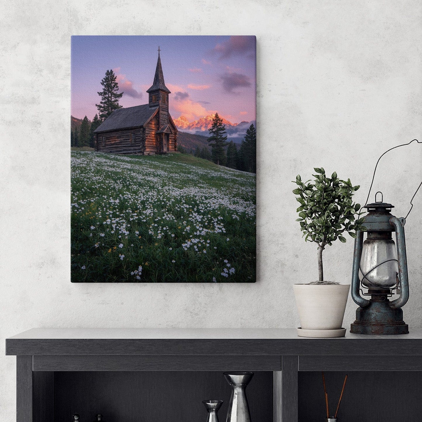 Zonsondergang Berg Kapel Canvas