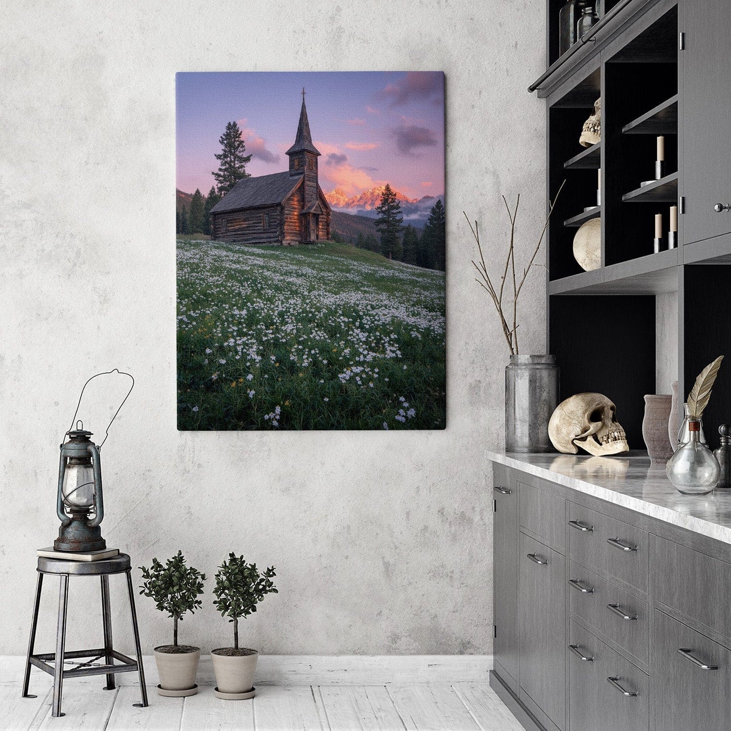Zonsondergang Berg Kapel Canvas