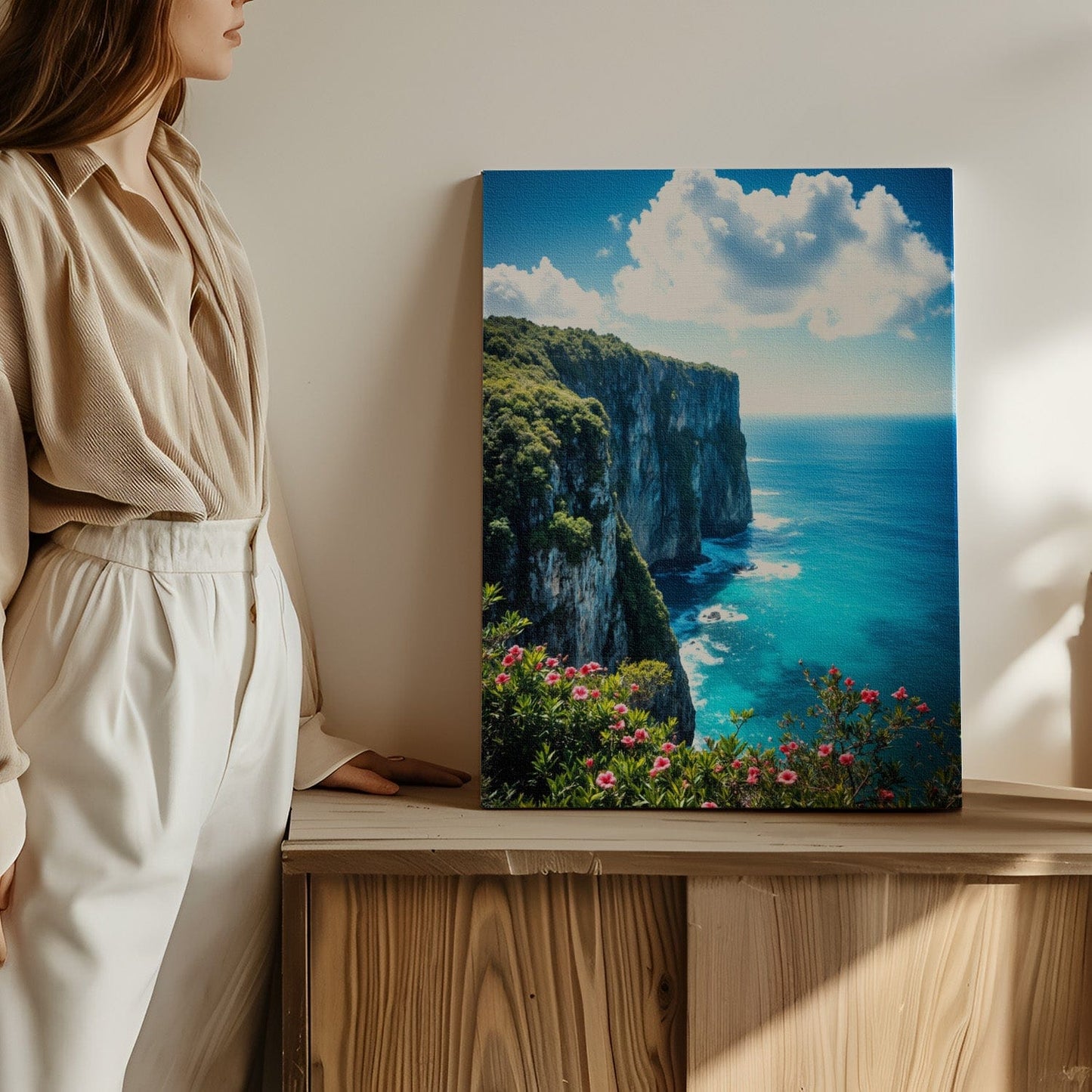 Coastal Cliffs Azure Canvas