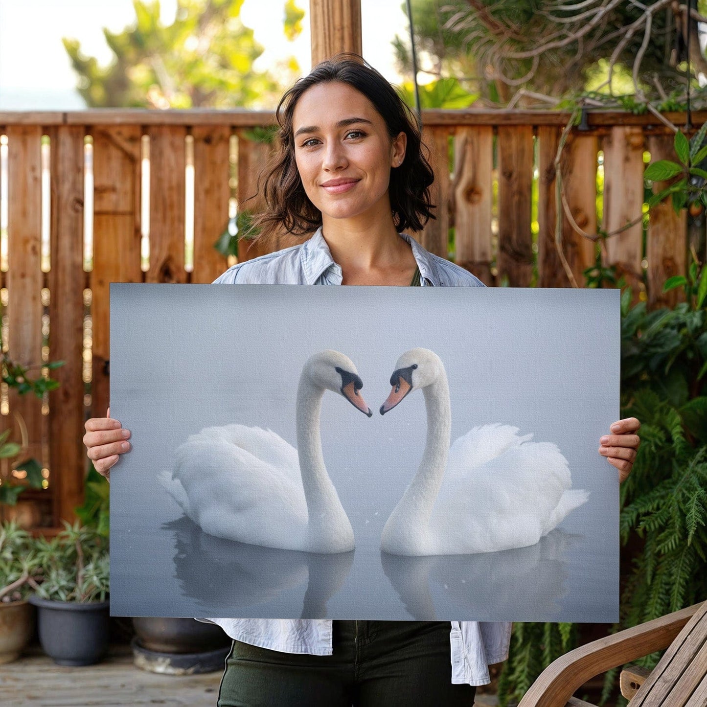 Swan Love Heart Canvas