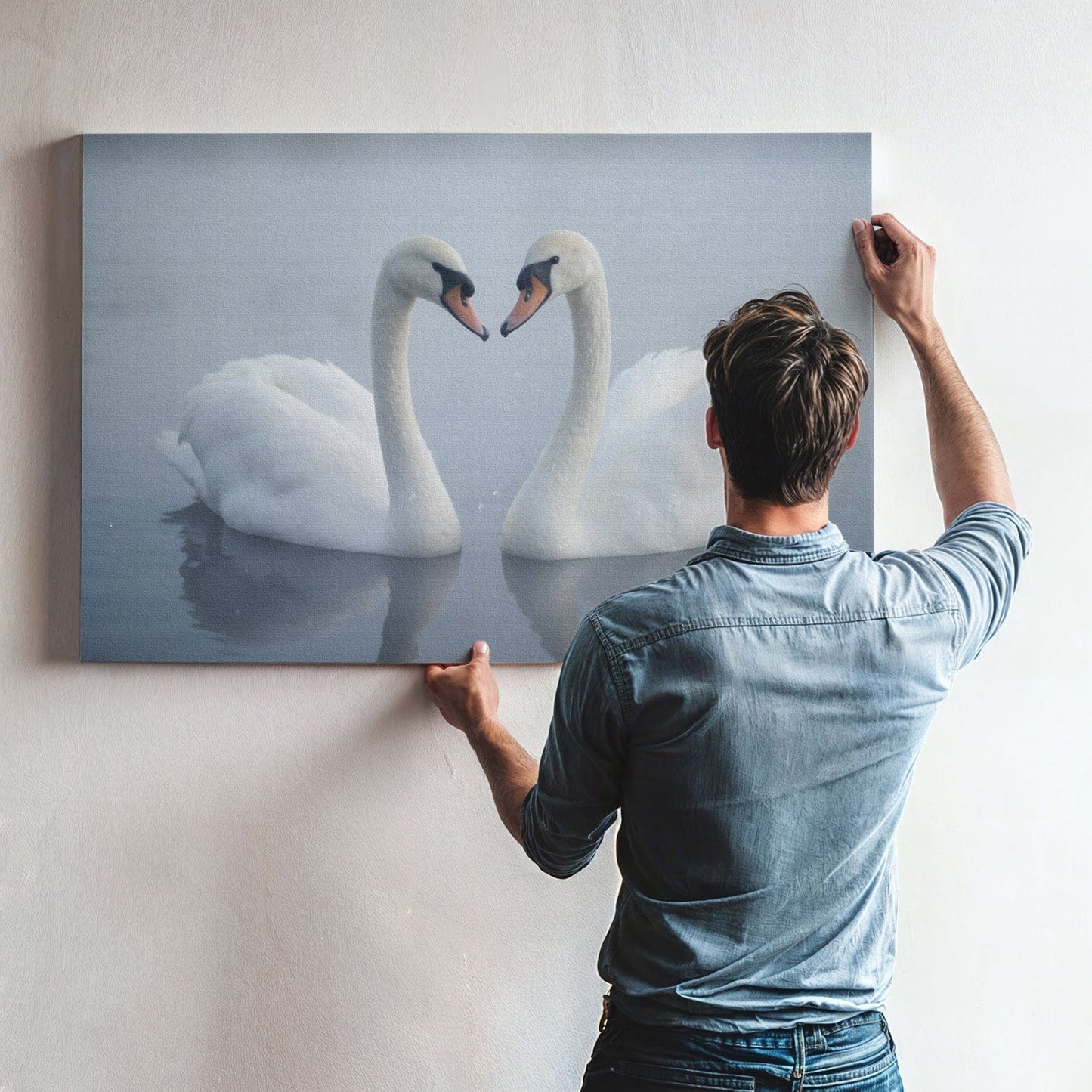 Swan Love Heart Canvas