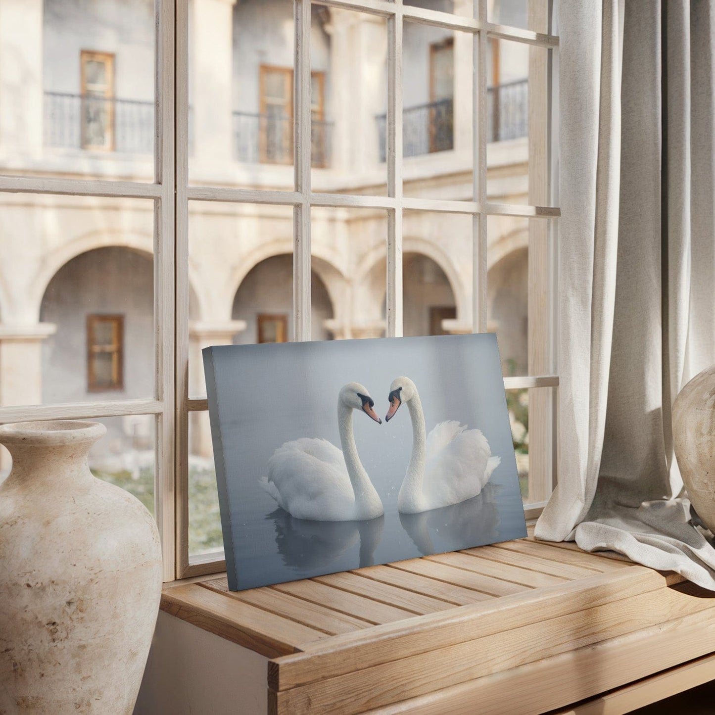 Swan Love Heart Canvas