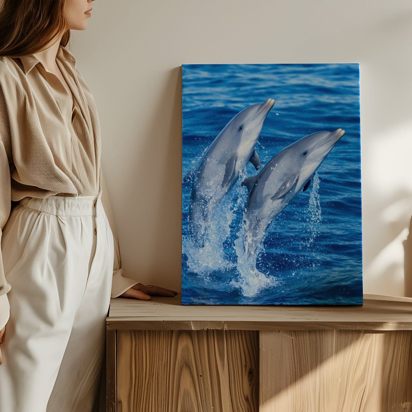 Playful Dolphin Duo Canvas