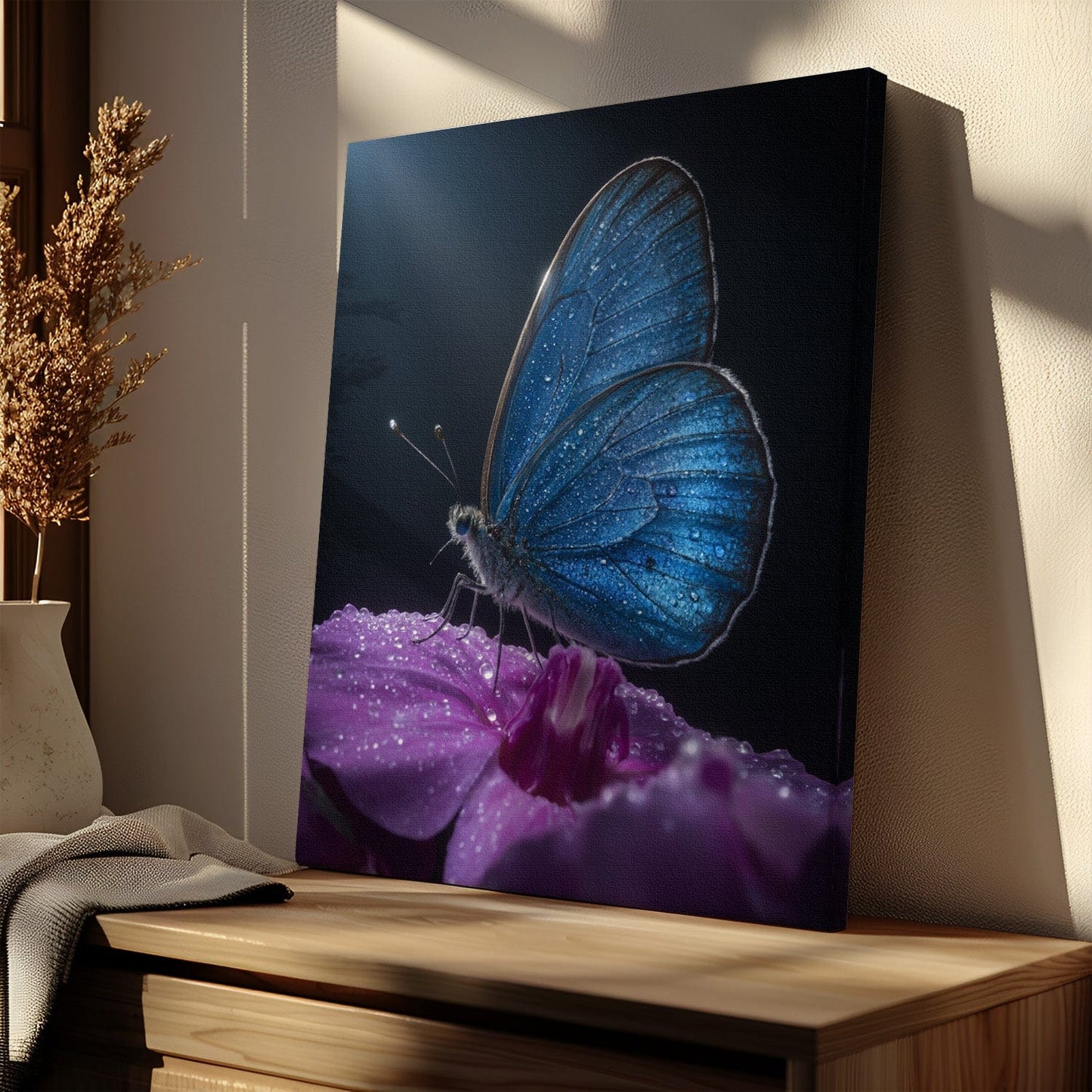 Sapphire Morpho Dewdrops Canvas