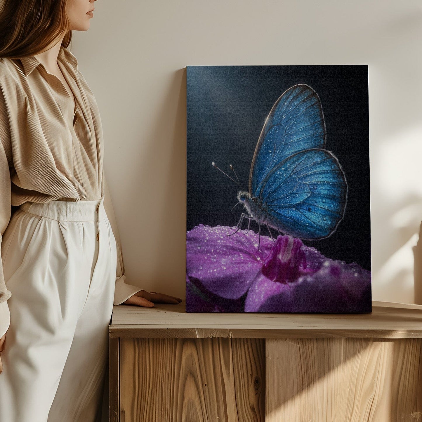 Sapphire Morpho Dewdrops Canvas