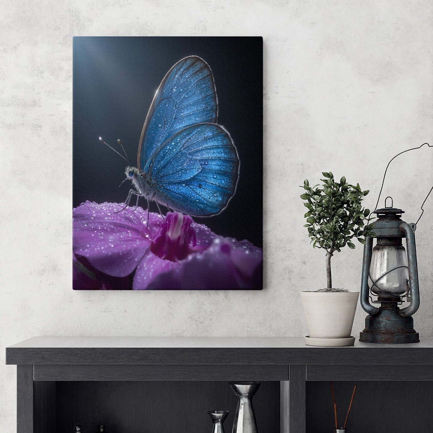 Sapphire Morpho Dewdrops Canvas