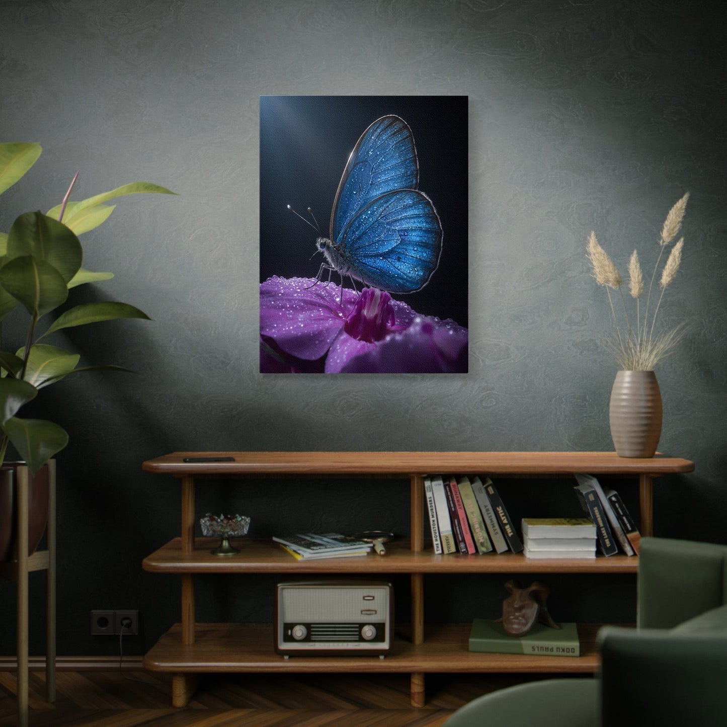 Sapphire Morpho Dewdrops Canvas