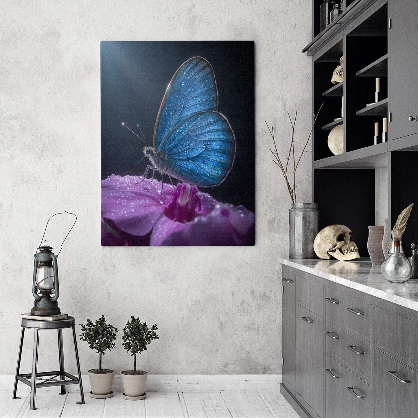 Sapphire Morpho Dewdrops Canvas