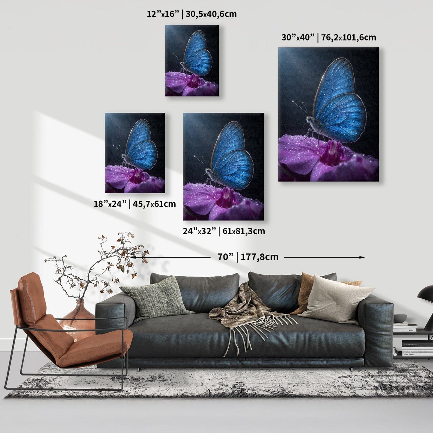 Sapphire Morpho Dewdrops Canvas