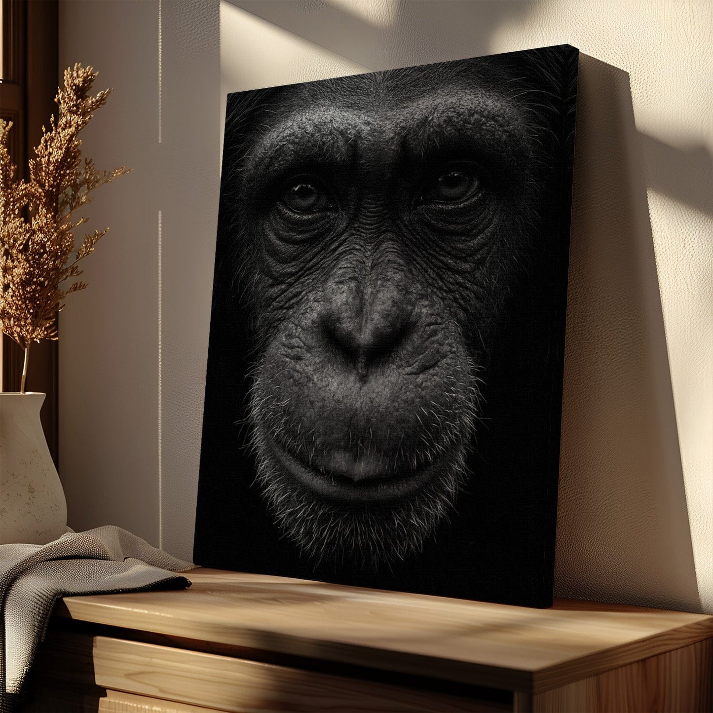 Black and White Chimp Portrait Canvas