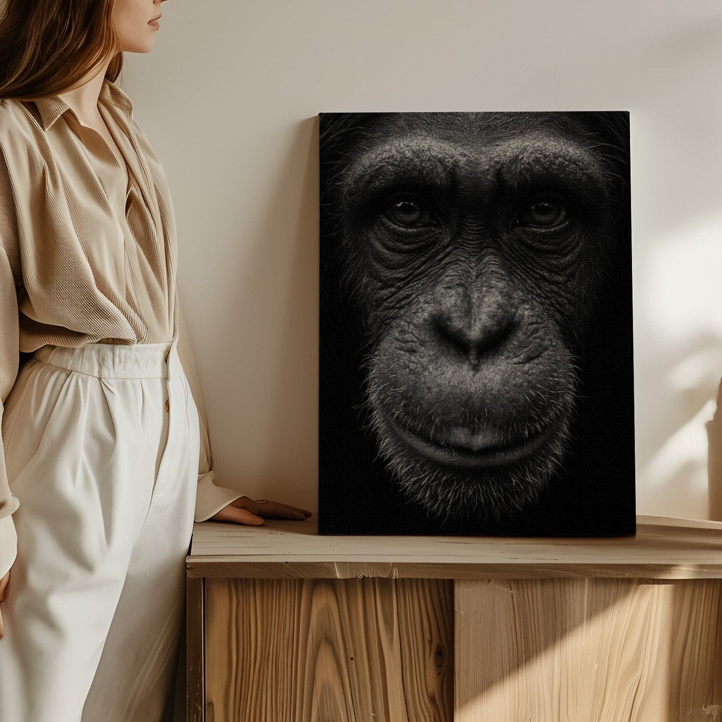 Black and White Chimp Portrait Canvas