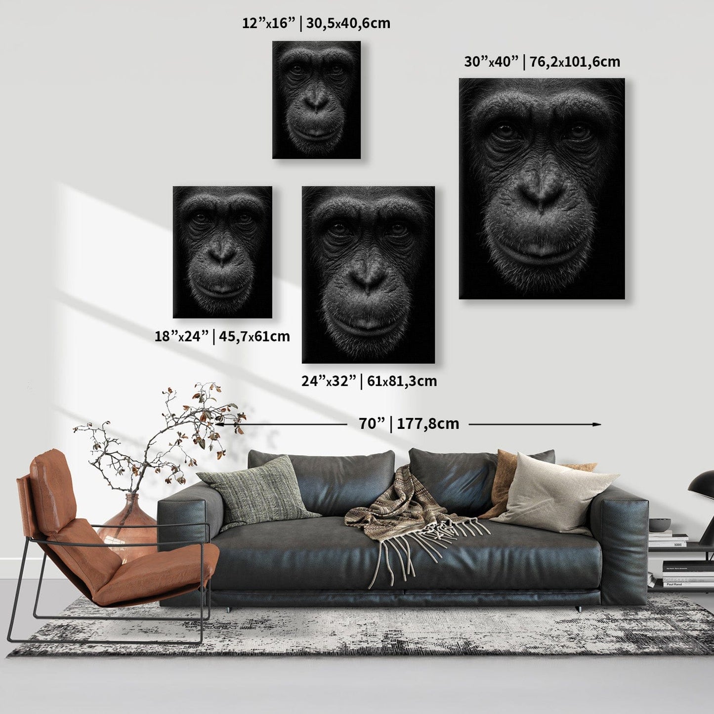 Black and White Chimp Portrait Canvas