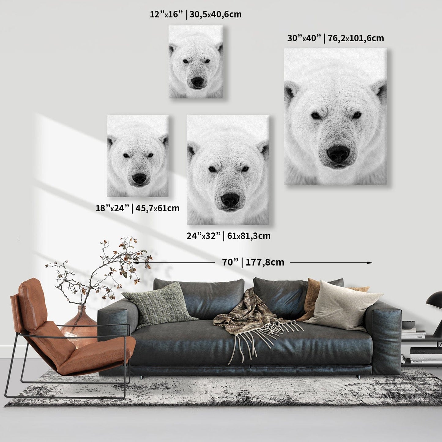 Black and White Polar Bear Canvas