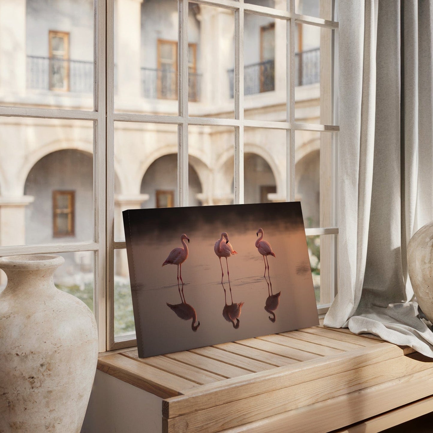 Coral Flamingo Reflection Canvas