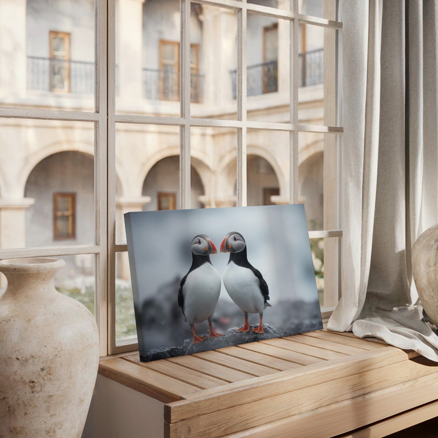 Romantic Atlantic Puffins Canvas