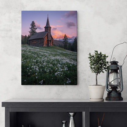 Zonsondergang Berg Kapel Canvas