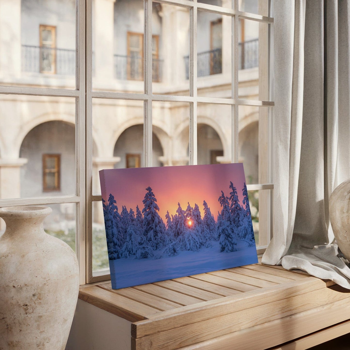 Snowy Boreal Sunset Canvas