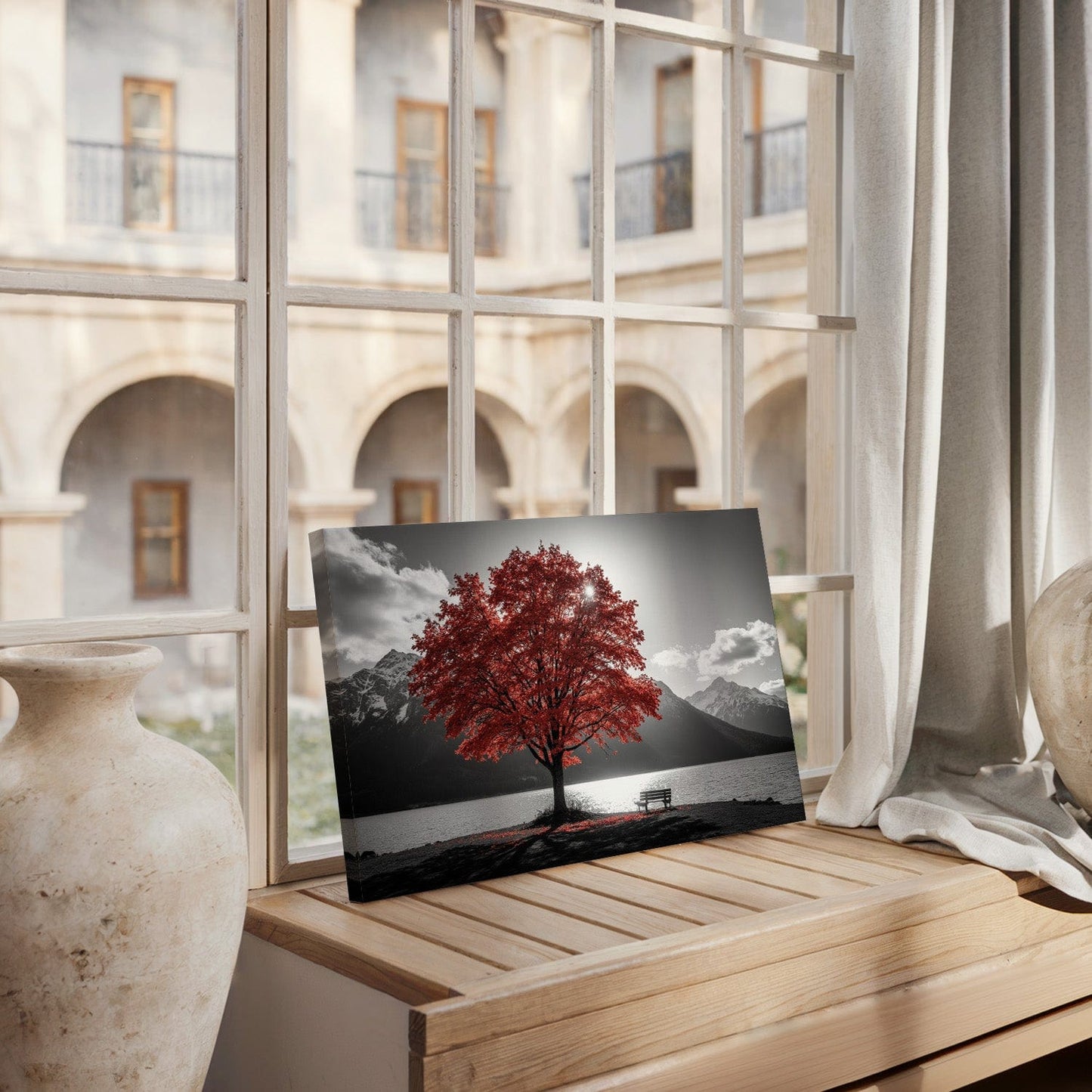 Red Lakeside Maple Solitude Canvas