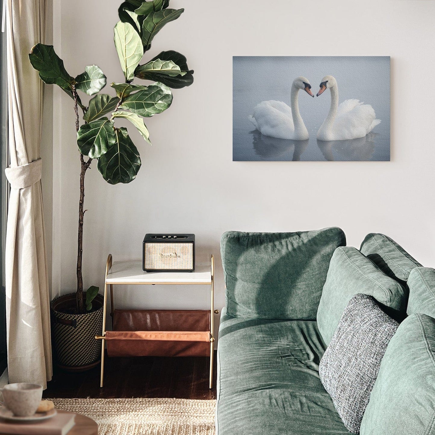 Swan Love Heart Canvas