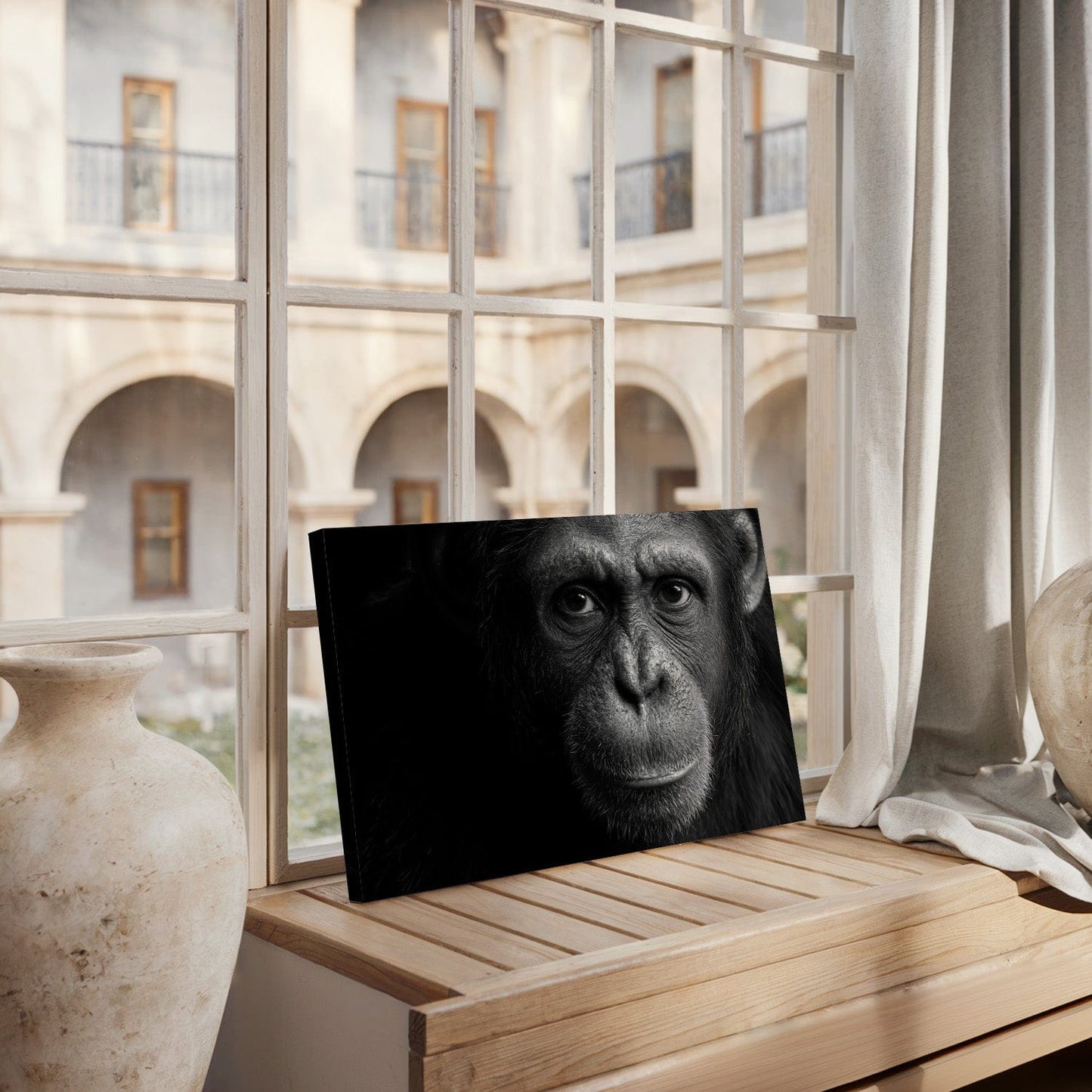 Zwart-wit Chimpansee Schaduw Canvas