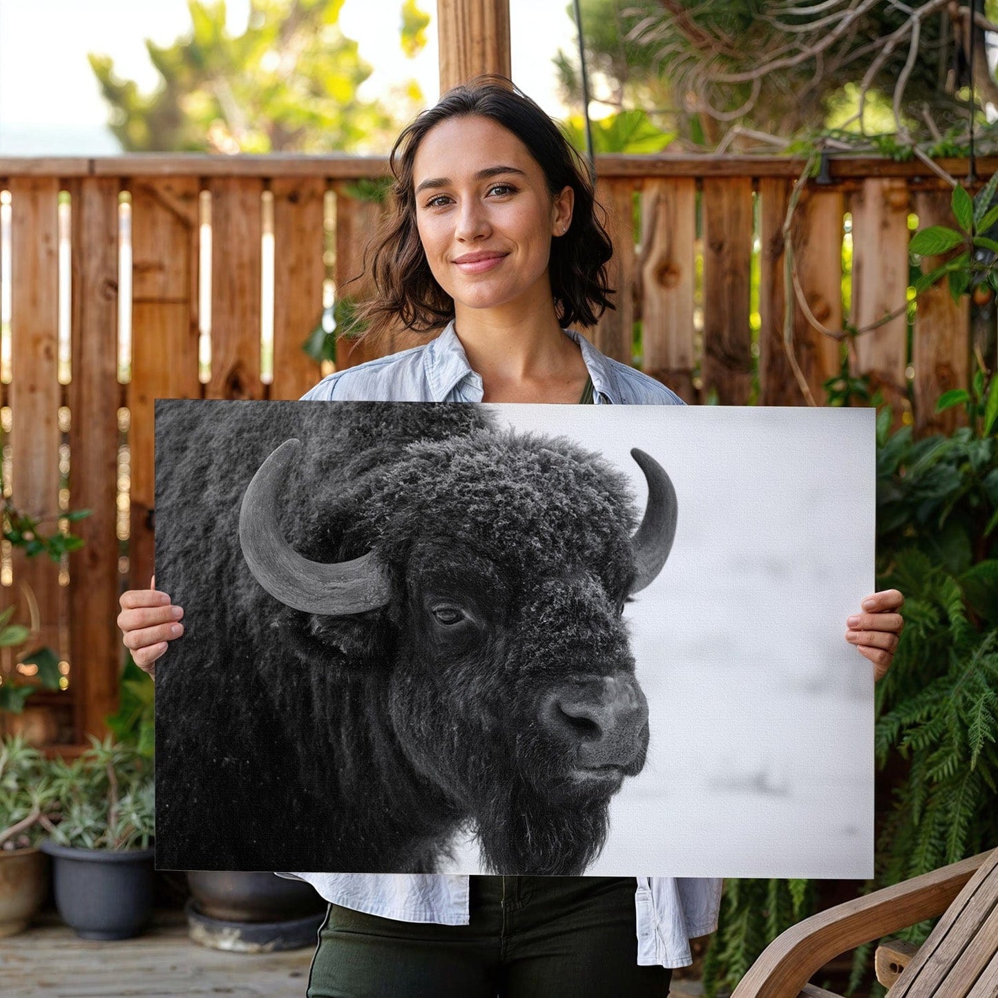 Black and White Buffalo Canvas